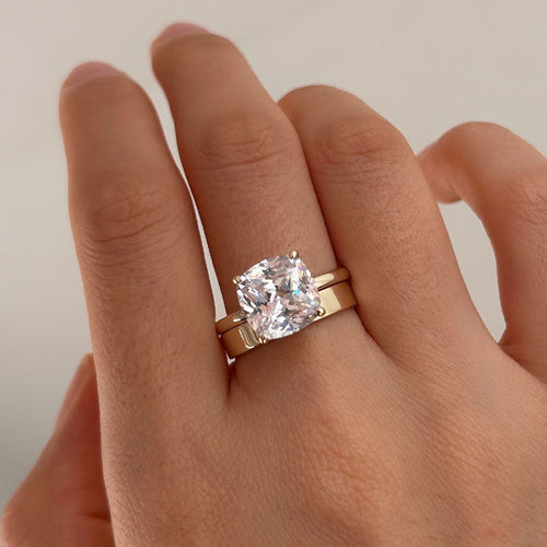 Stunning 2 Pcs Cushion Cut Sterling Silver Bridal Set In Golden Tone Carly Jewelry