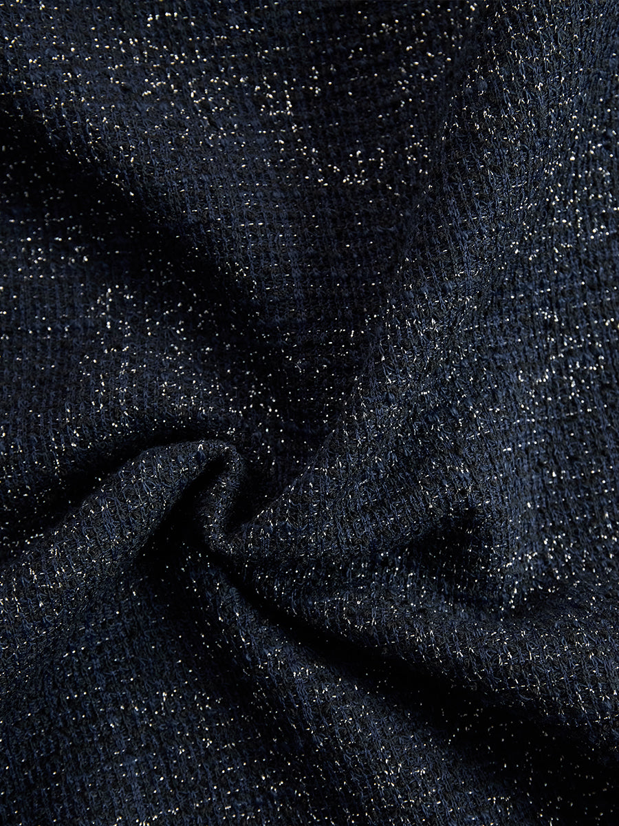 Navy Tweed Midi Dress With Embellished Buttons XYS