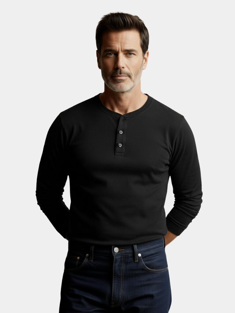Minimalist Henley Neck Long Sleeve T-Shirt - CAAYWORLD CAAYWORLD