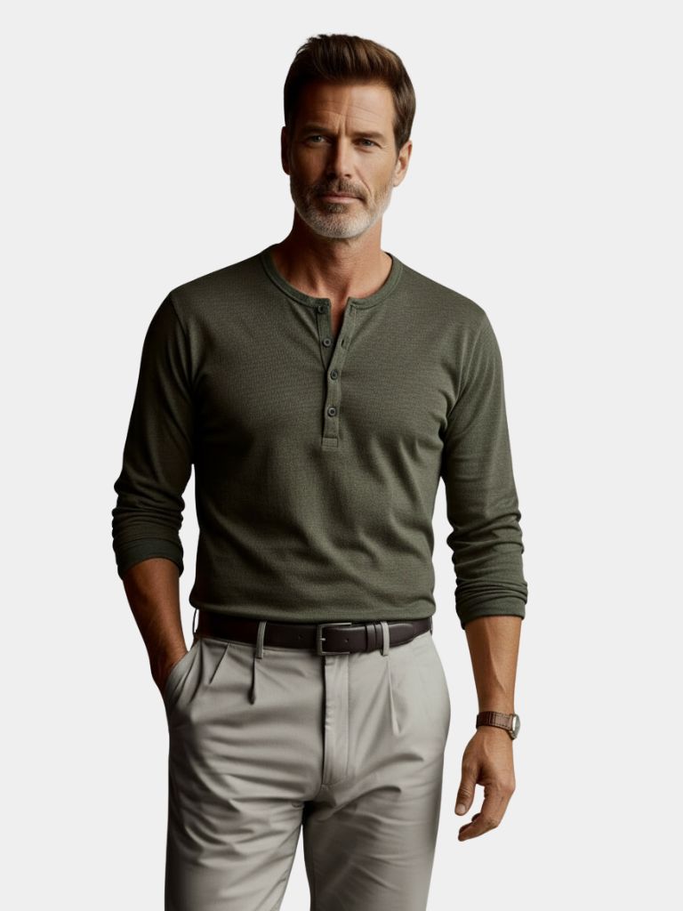 Henley Neck Long Sleeve T-Shirt - CAAYWORLD CAAYWORLD