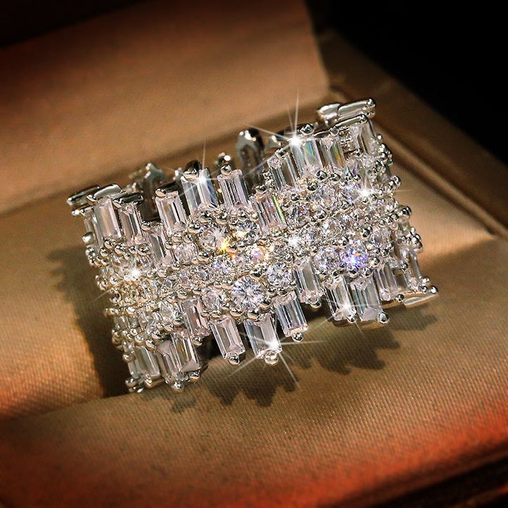 Luxury Irregular Multi Cut 925 Sterling Silver Wedding Band Shineofdiamond