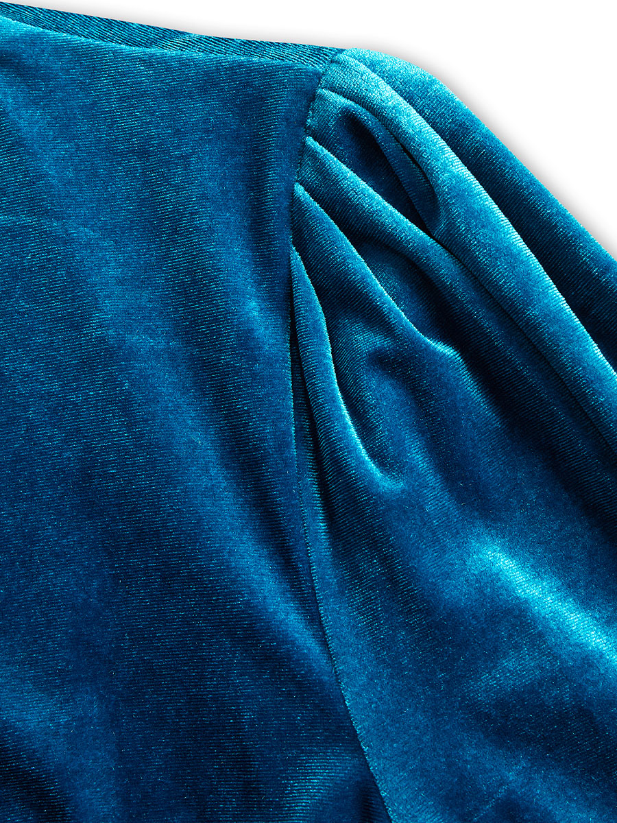Elegant Midnight Blue Velvet Wrap Midi Dress SN