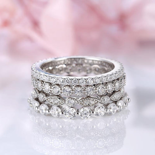 Four Row Full Eternity Stackable Wedding Band In Sterling Silver Shineofdiamond