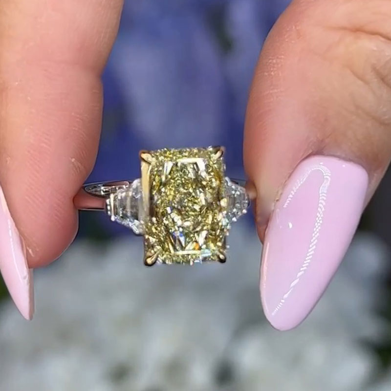 Fancy Yellow 4CT Radiant Cut Engagement Ring shineofdiamond