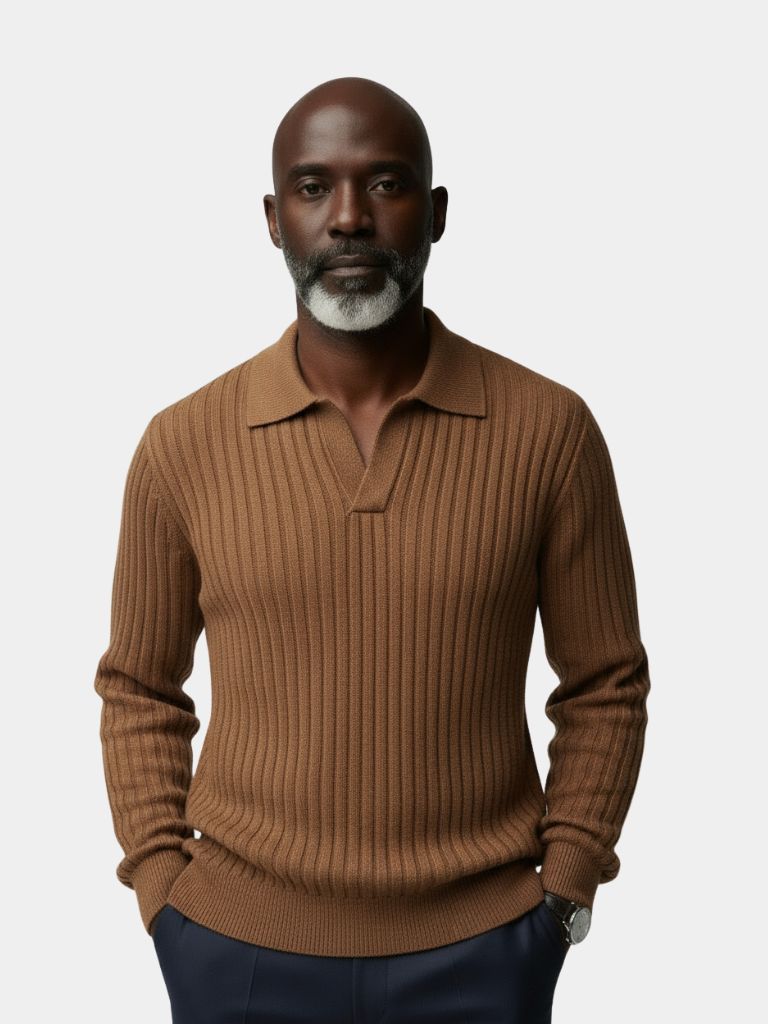 V-Neck Polo Sweater Ribbed - CAAYWORLD CAAYWORLD