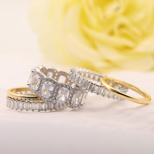 5PCS Stunning Wedding Band Set In Sterling Silver Shineofdiamond