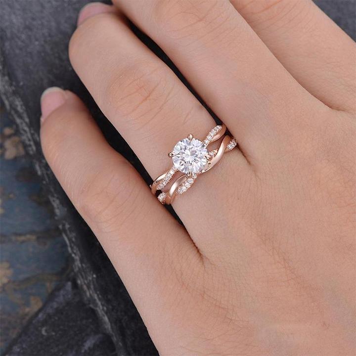 Rose Golden Twist Round Cut Wedding Set in Sterling Silver shineofdiamond