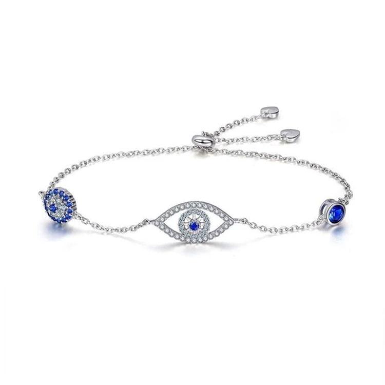 Lucky Blue Eye Design 925 Sterling Silver Slider Bracelet Shineofidamond