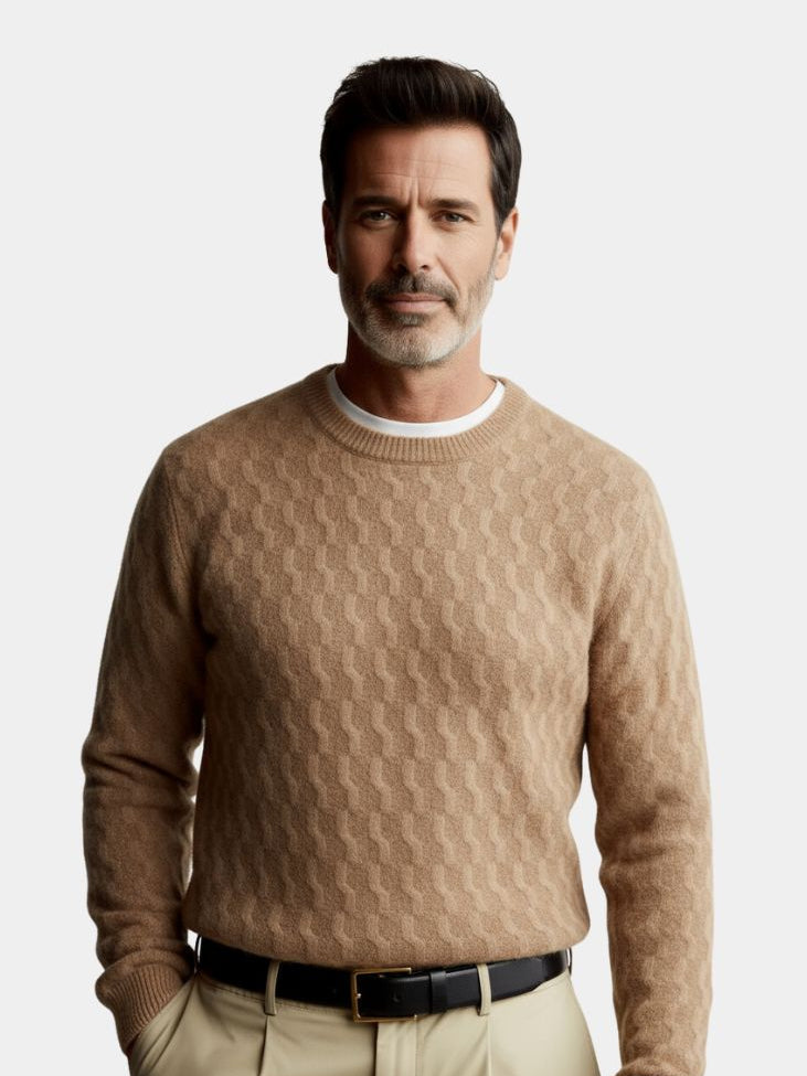 100% Wool Geometric Crew Neck Pullover Sweater - CAAYWORLD CAAYWORLD