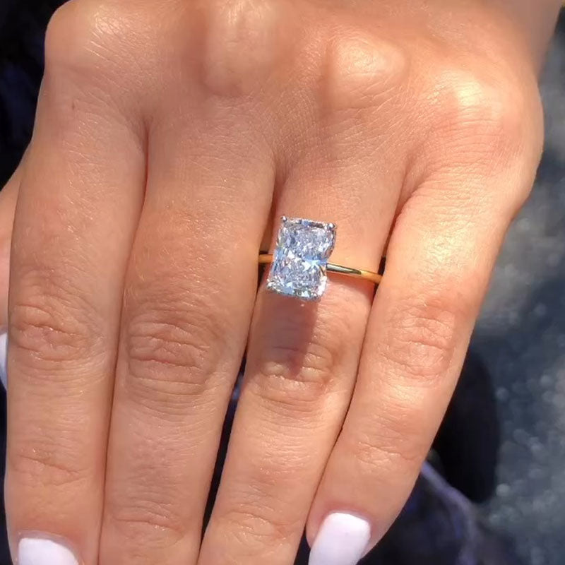 Radiant Cut Hidden Halo Sterling Silver Engagement Ring shineofdiamond