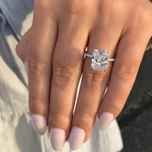 Stunning Radiant Cut Sterling Silver Engagement Ring shine of diamond