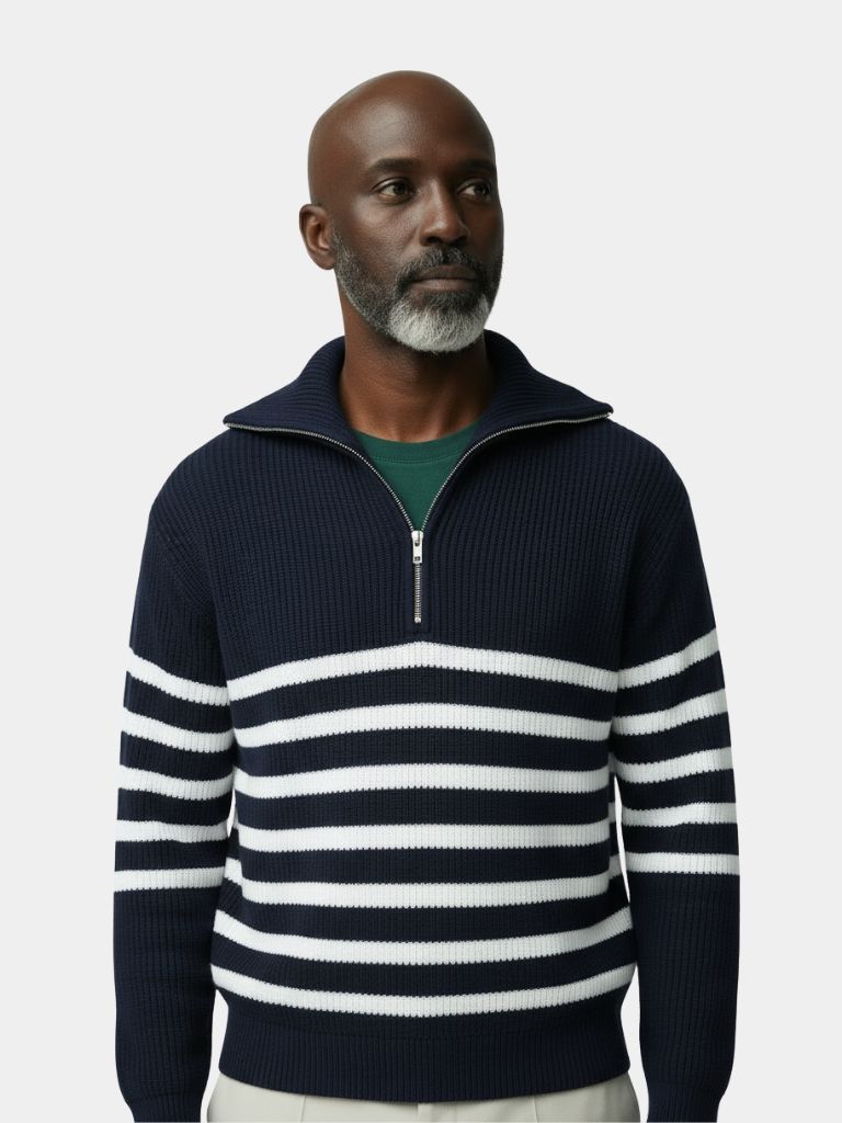 Casual Striped Zip Up Sweater - CAAYWORLD CAAYWORLD
