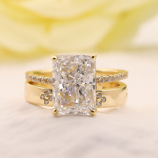 2PCS Radiant Cut Art Carved Bridal Ring Set shineofdiamond