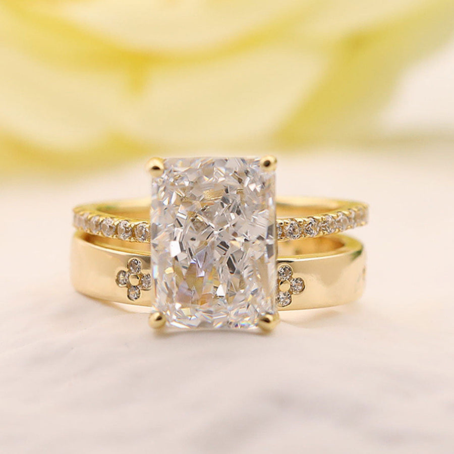 2PCS Radiant Cut Art Carved Bridal Ring Set shineofdiamond