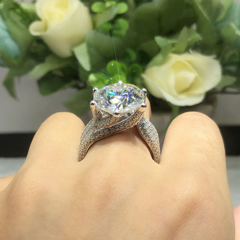 Luxury 6 Prong Twisted Band Round Cut Half Eternity Sterling Silver Engagement Ring Shineofdiamond