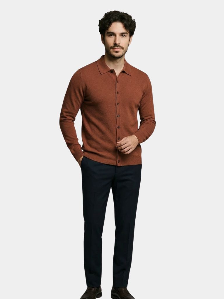 100% Cashmere Polo Cardigan - CAAYWORLD CAAYWORLD