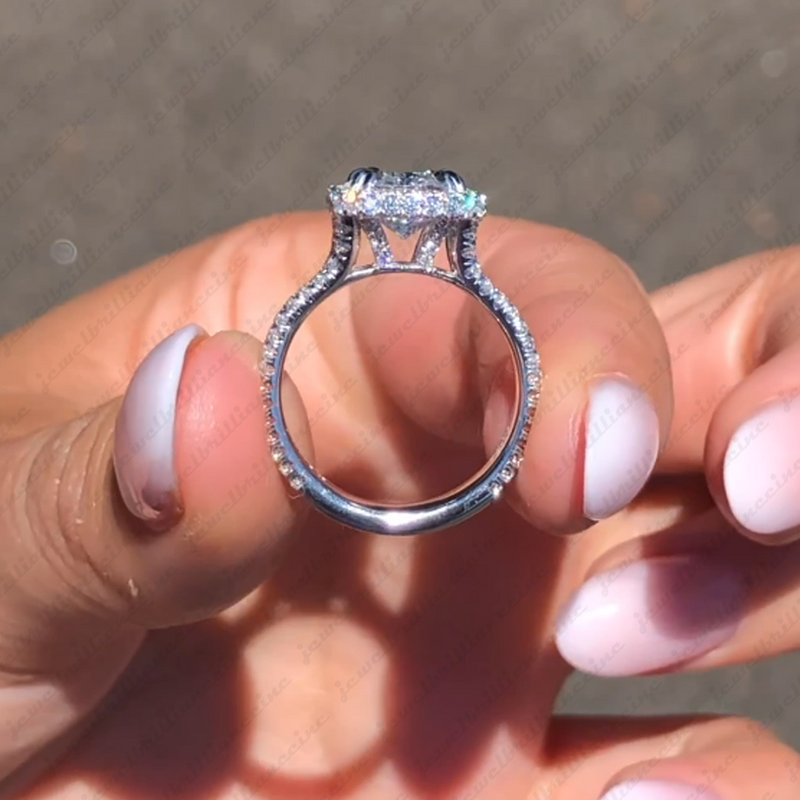 Halo Radiant Cut Split Shank Engagement Ring In Sterling Silver shineofdiamond
