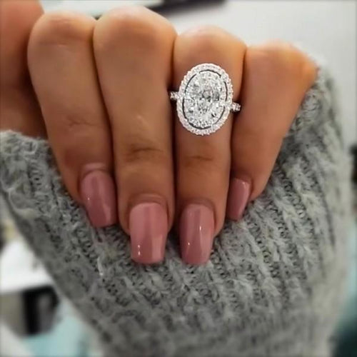 3.0ct Hollow Double Halo Oval Cut Engagement Ring Shineofidamond