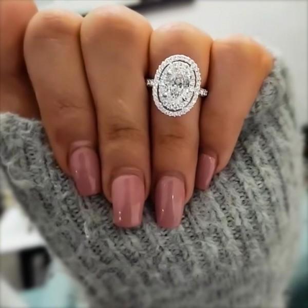3.0ct Hollow Double Halo Oval Cut Engagement Ring Shineofidamond