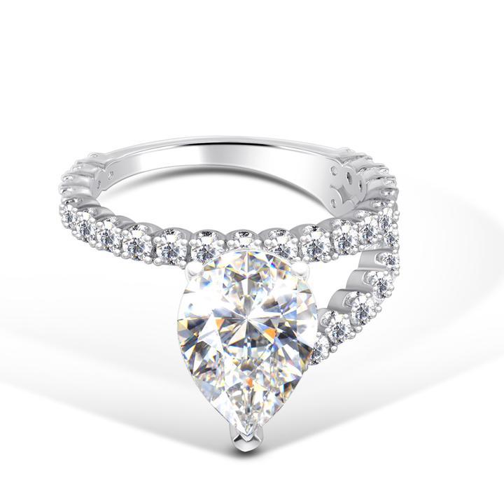 Pear Cut Asymmetry Sterling Silver Engagement Ring Shineofidamond