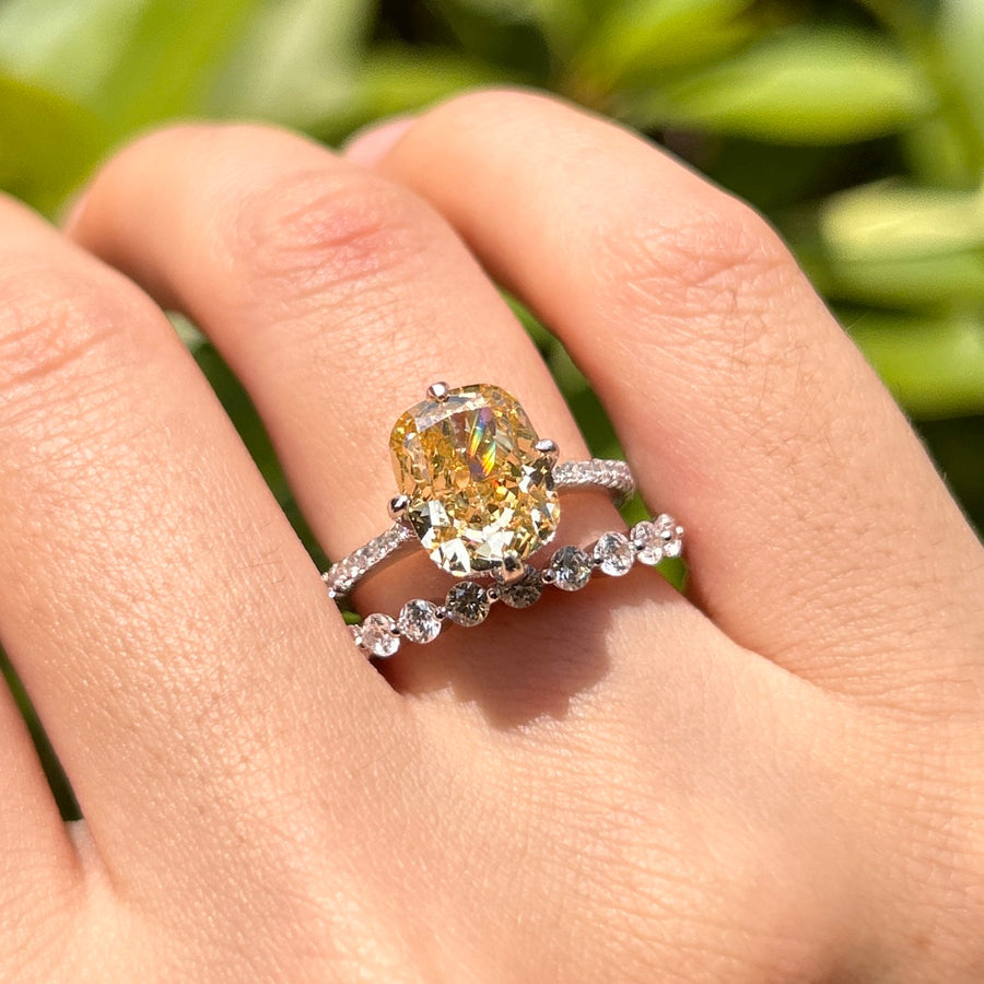 2 Pcs Radiant Cut Yellow Sterling Silver Bridal Set Carly Jewelry
