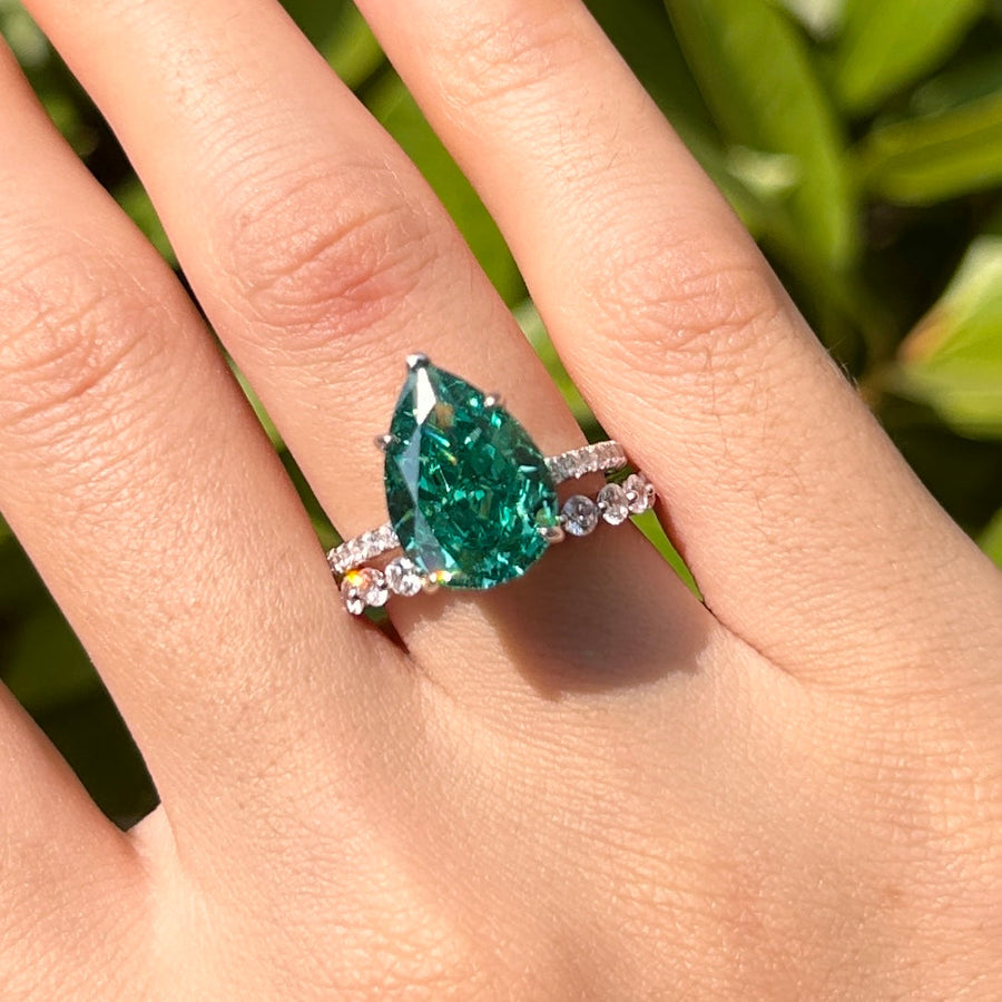 Sparkling Emerald Green Pear Cut Sterling Silver Bridal Set Carly Jewelry
