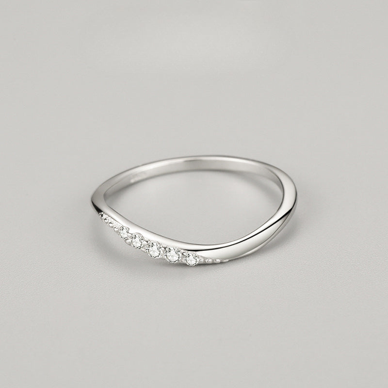 Simple Wave Design Sterling Silver Band Shine of Diamond