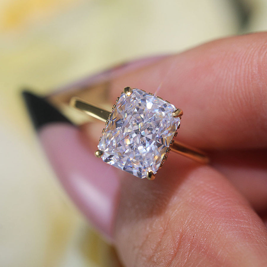Stunning Hidden Halo Design Radiant Cut Sterling Silver Engagement Ring Shine of Diamond