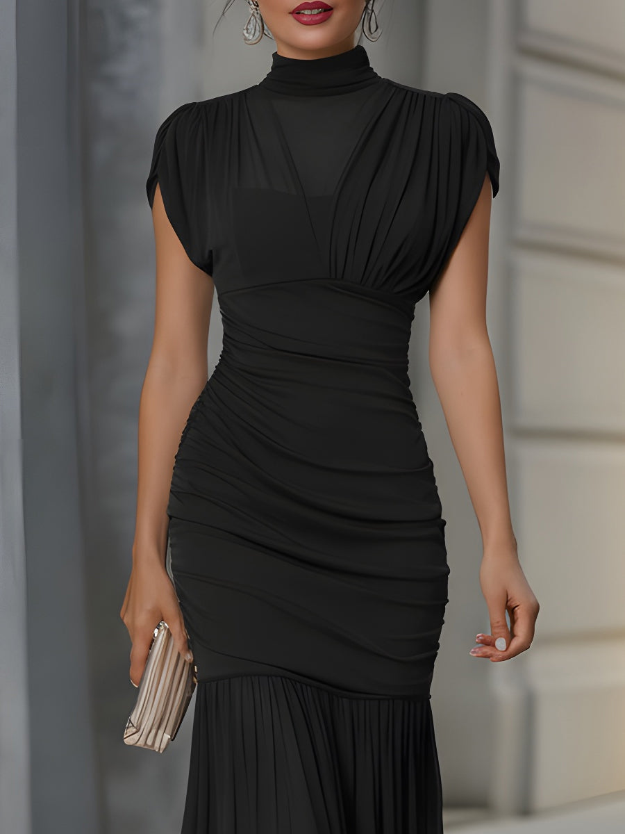Draped High-Neck Ruched Mermaid Maxi Dress MLZ