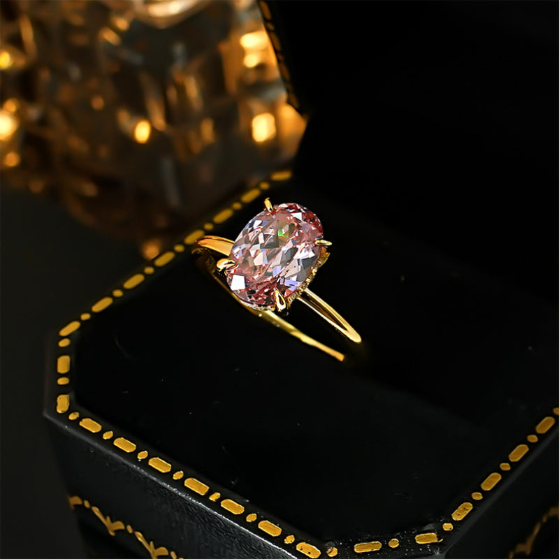 Classic Pink Tourmaline Oval Cut Golden Tone Ring Shine of Diamond
