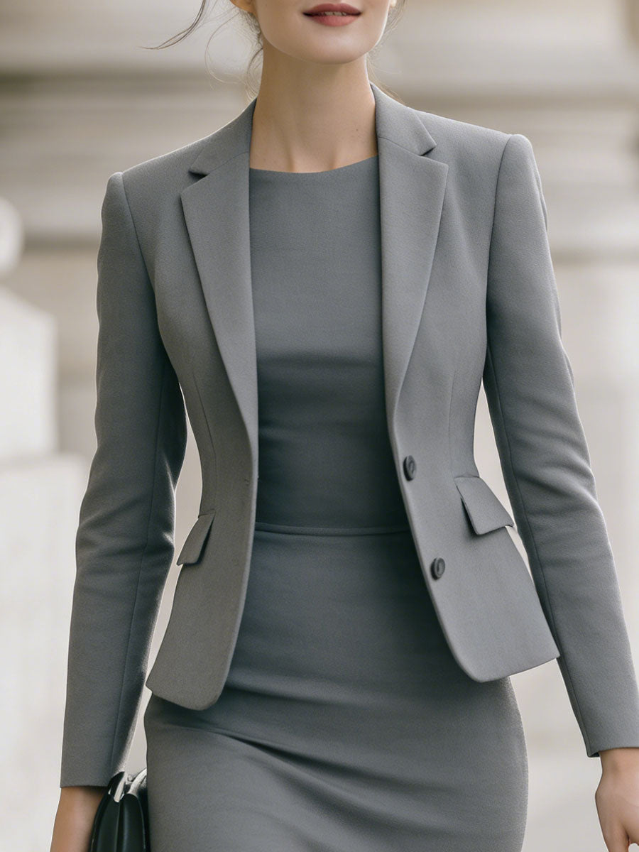 Gray Tailored Blazer & Pencil Skirt Suit SN
