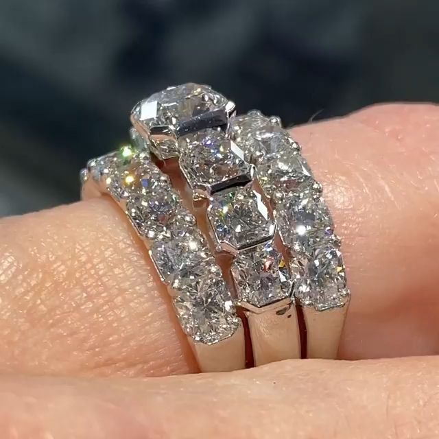 Handmade Gorgeous Asscher Cut 3pcs Sterling Silver Bridal Set Shineofdiamond