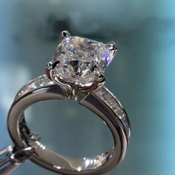 3.0ct Cushion Cut Engagement Ring with Bezel Band Shineofdiamond