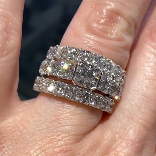 Handmade Gorgeous Asscher Cut 3pcs Sterling Silver Bridal Set Shineofdiamond