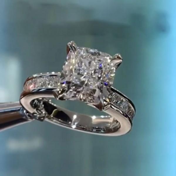 3.0ct Cushion Cut Engagement Ring with Bezel Band Shineofdiamond