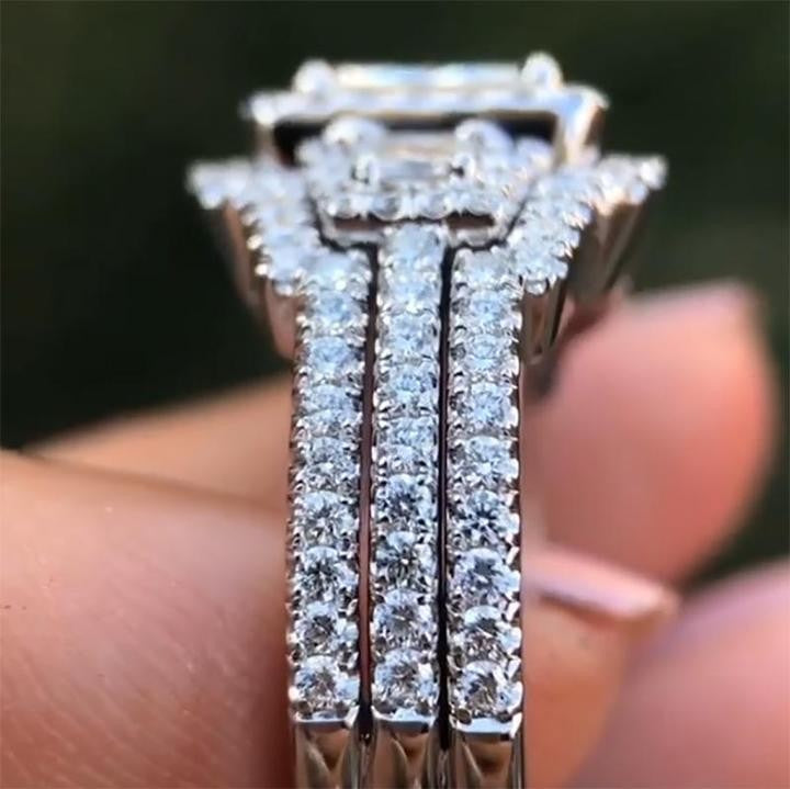 Radiant Cut Sterling Silver 3Pcs Bridal Set Shineofdiamond