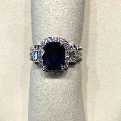 Stunning Cushion Cut Blue Sterling Silver 3PC Bridal Set Shineofdiamond
