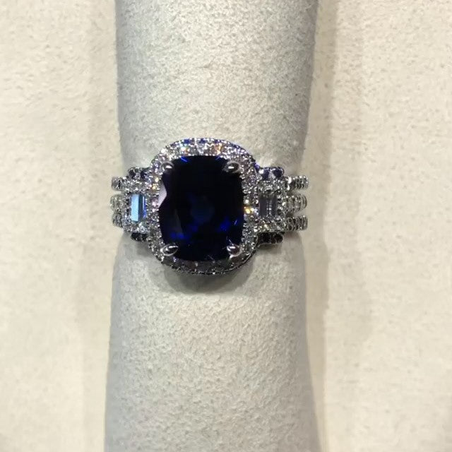 Stunning Cushion Cut Blue Sterling Silver 3PC Bridal Set Shineofdiamond