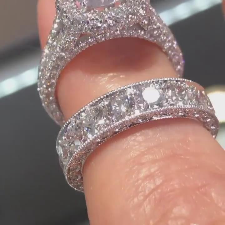 Round Cut Split Shank Halo 2-Piece Bridal Sets in 925 Sterling Silver Shineofdiamond