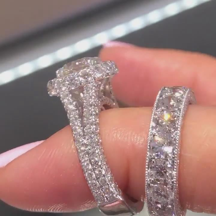 Round Cut Split Shank Halo 2-Piece Bridal Sets in 925 Sterling Silver Shineofdiamond