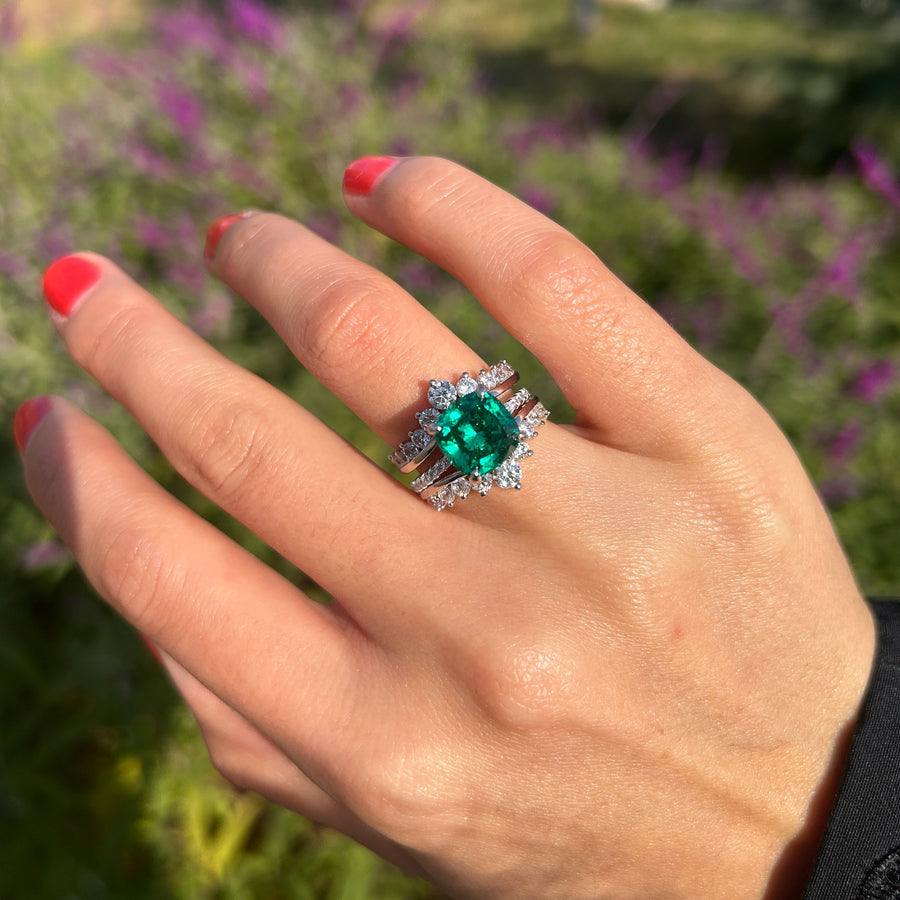 Stunning Green Cushion Cut Insert Bridal Sets In Sterling Silver Shine of Diamond