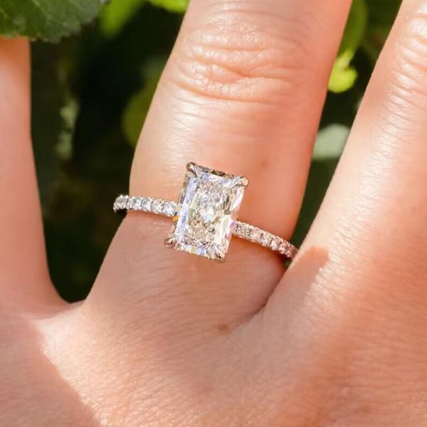 2PCS Radiant Cut Ring With Baguette Band Bridal Set in Sterling Silver Shineofdiamond