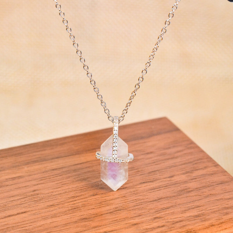 Hexagonal Crystal Moon Stone Sterling Silver Necklace Carly Jewelry