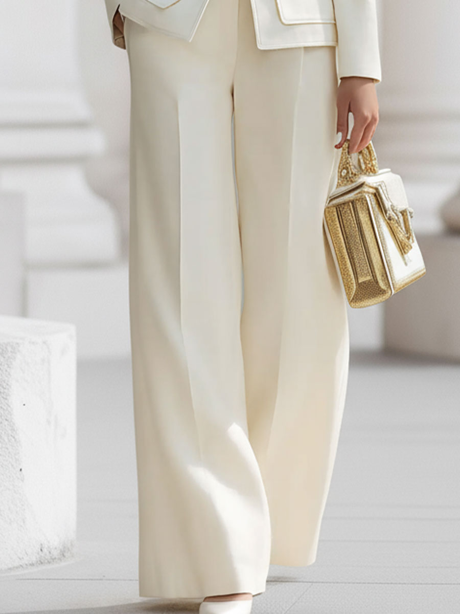 Elegant Cream Military-Inspired Tailored Suit Set With Gold Accents SN