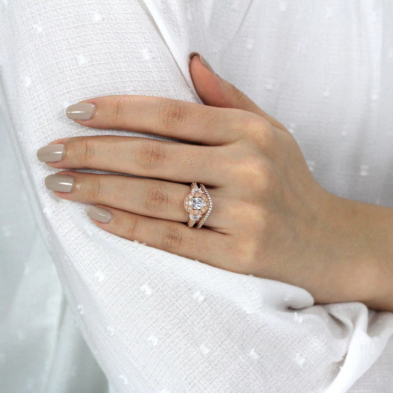Vintage Curved Art Deco Oval Cut Bridal Set In Sterling Silver Shineofidamond