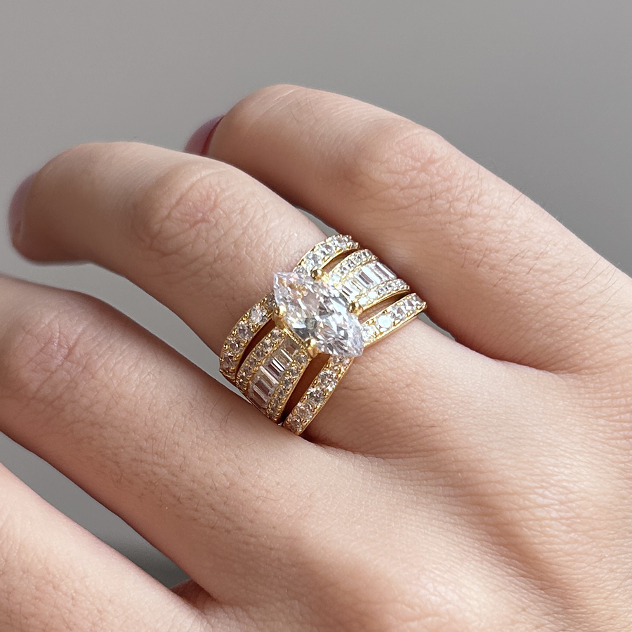 Highly Recommended! | Amazing Marquise Cut 3 Band Bridal Set hot