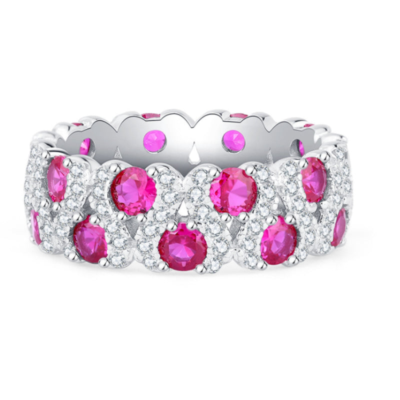 Rose Red and Emerald Green Eternity Wedding Band shine of diamond