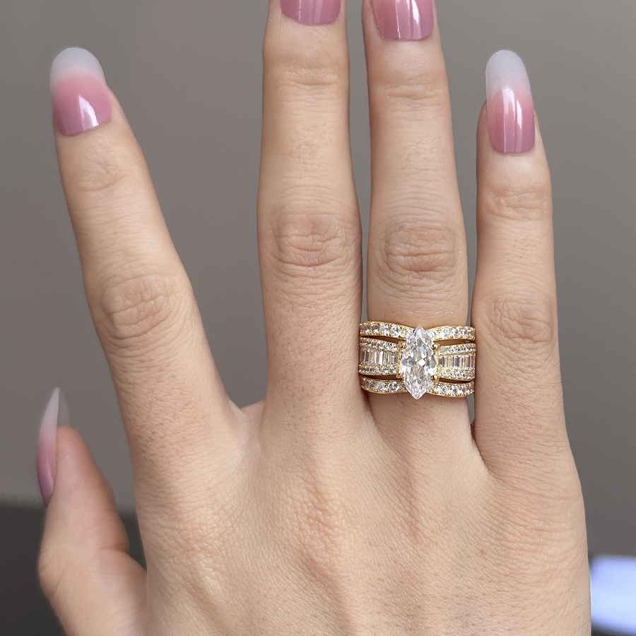 Highly Recommended! | Amazing Marquise Cut 3 Band Bridal Set hot