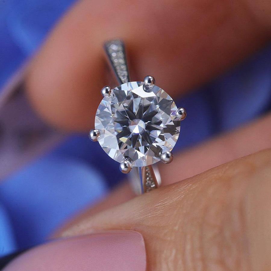ShineofDiamond Classic Round Cut Moissanite Sterling Silver Engagement Ring Shine of Diamond
