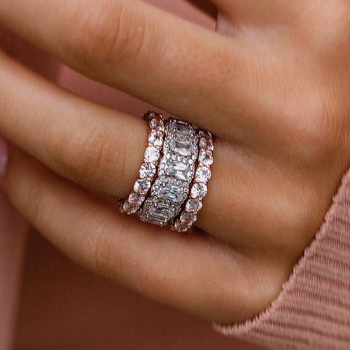 Stunning 3PCS Two Tone Cushion Cut Sterling Silver Wedding Band Set Shineofdiamond